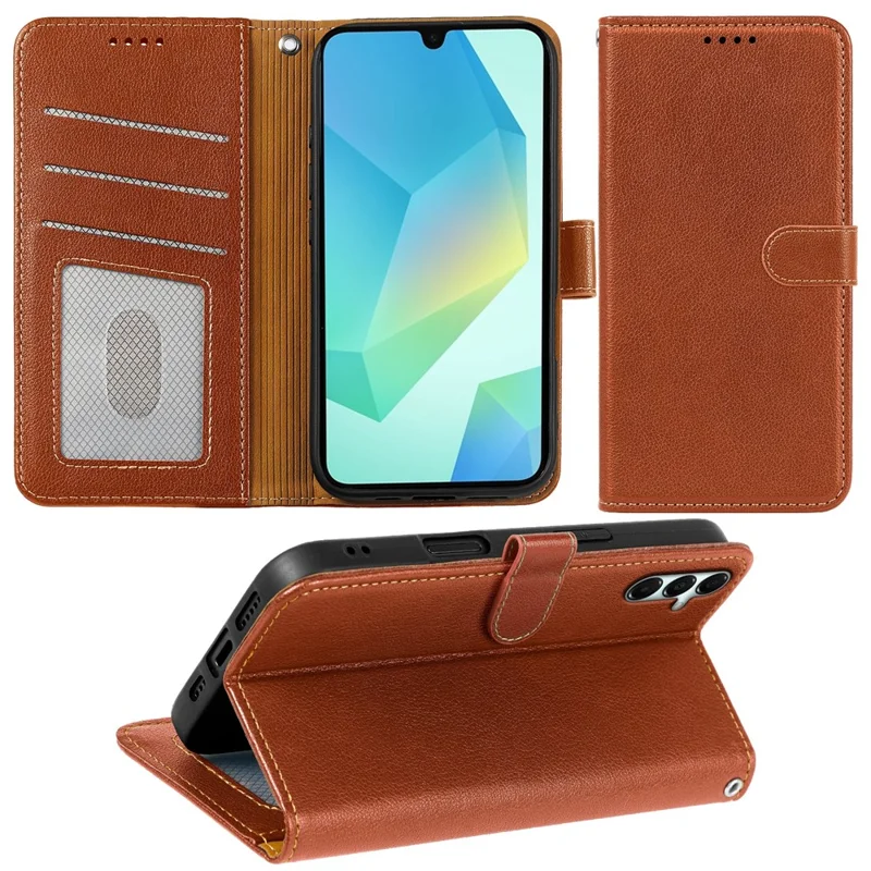 For Samsung Galaxy A35 5G Case RFID Blocking Wallet Litchi Texture Leather Phone Cover Magnetic Clasp - Brown