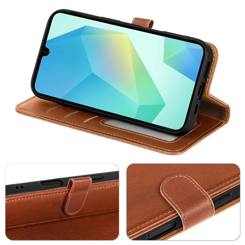 For Samsung Galaxy A35 5G Case RFID Blocking Wallet Litchi Texture Leather Phone Cover Magnetic Clasp - Brown