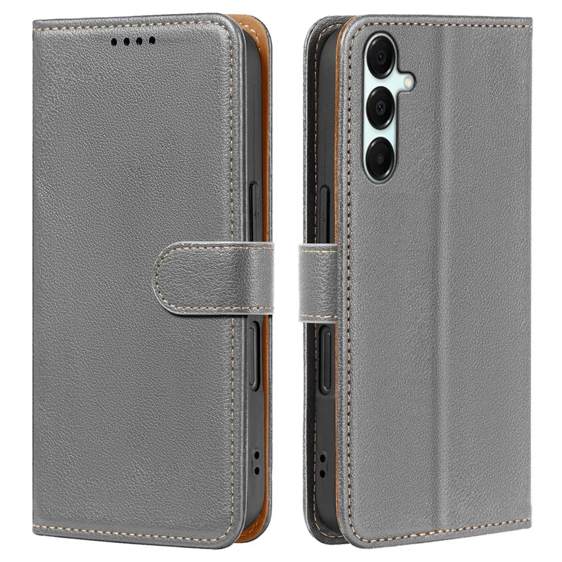 For Samsung Galaxy A55 5G Case RFID Blocking Wallet Litchi Texture Leather Phone Cover Magnetic Clasp - Grey