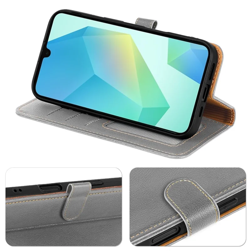 For Samsung Galaxy A55 5G Case RFID Blocking Wallet Litchi Texture Leather Phone Cover Magnetic Clasp - Grey