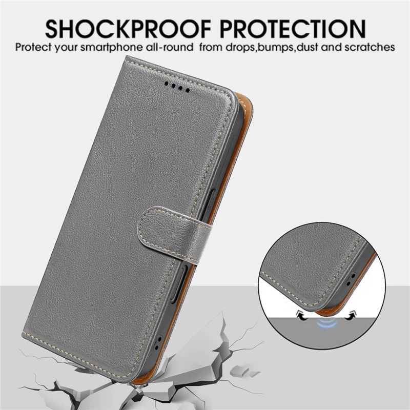 For Samsung Galaxy A55 5G Case RFID Blocking Wallet Litchi Texture Leather Phone Cover Magnetic Clasp - Grey