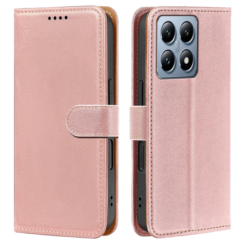 Cover per Xiaomi 14T Pro con Blocco RFID Portafoglio, Texture Effetto Pelle di Litchi, Chiusura Magnetica - Oro Rosa