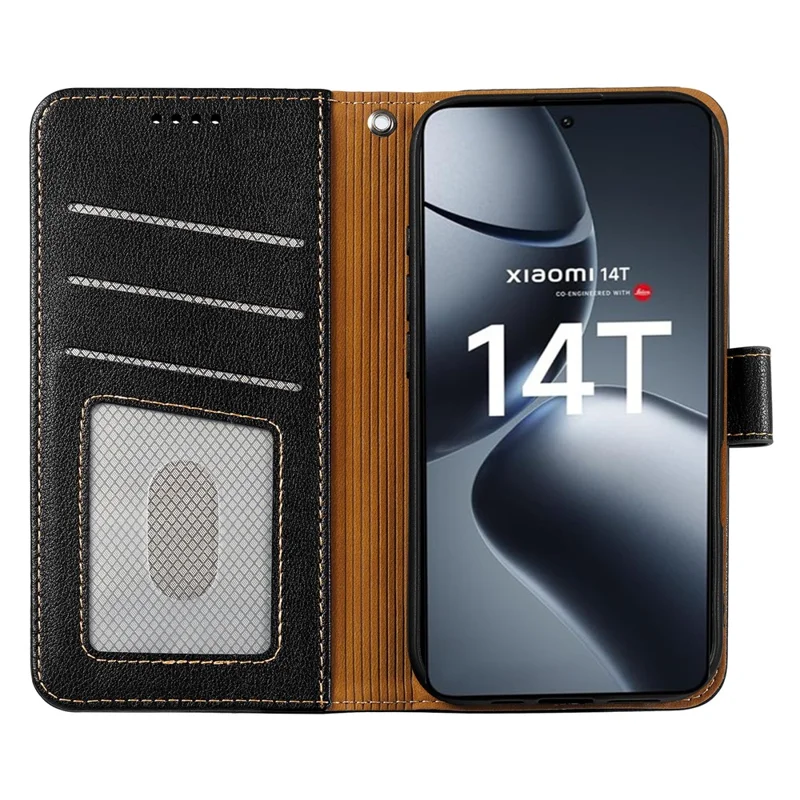 Для Xiaomi 14T Чехол RFID Блокирующий Бумажник Текстура Личи Кожаный Чехол для Телефона Магнитная Застежка - Черный