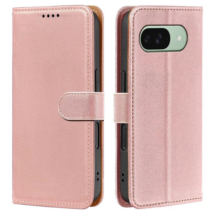 Leather Case For Google Pixel 10 Pro / Pixel 10 RFID Blocking Wallet Litchi Texture Phone Cover Magnetic Clasp - Rose Gold