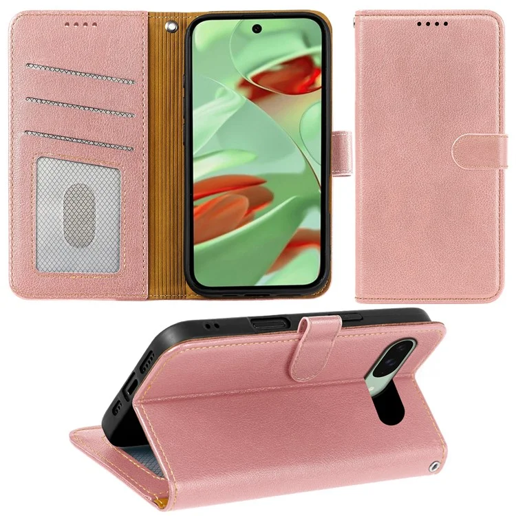 Leather Case For Google Pixel 10 Pro / Pixel 10 RFID Blocking Wallet Litchi Texture Phone Cover Magnetic Clasp - Rose Gold