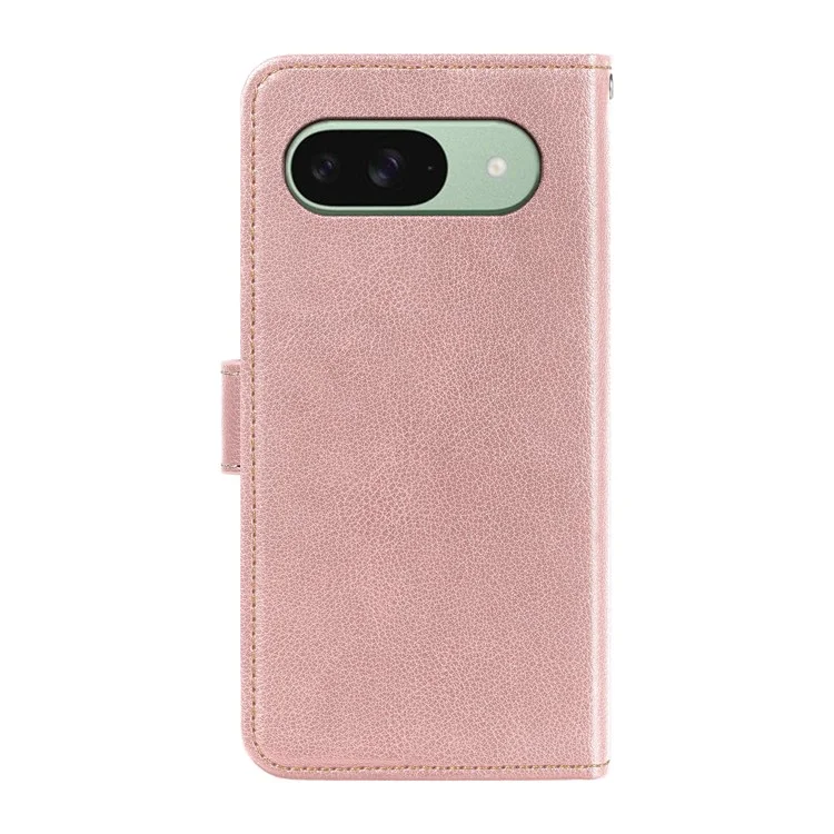 Leather Case For Google Pixel 10 Pro / Pixel 10 RFID Blocking Wallet Litchi Texture Phone Cover Magnetic Clasp - Rose Gold