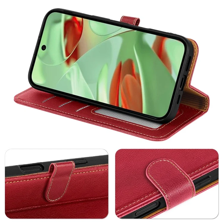 Lederhülle für Google Pixel 10 Pro / 9 Pro / 9 mit RFID-Blocking-Geldbörse Litchi-Textur Handyhülle Magnetverschluss - Rot