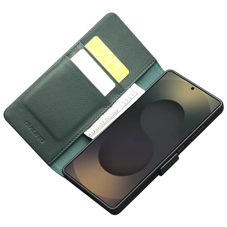 QIALINO Pour Samsung Galaxy S25 Ultra Étui Portefeuille en Cuir de Vache Véritable avec Support Rabattable - Vert