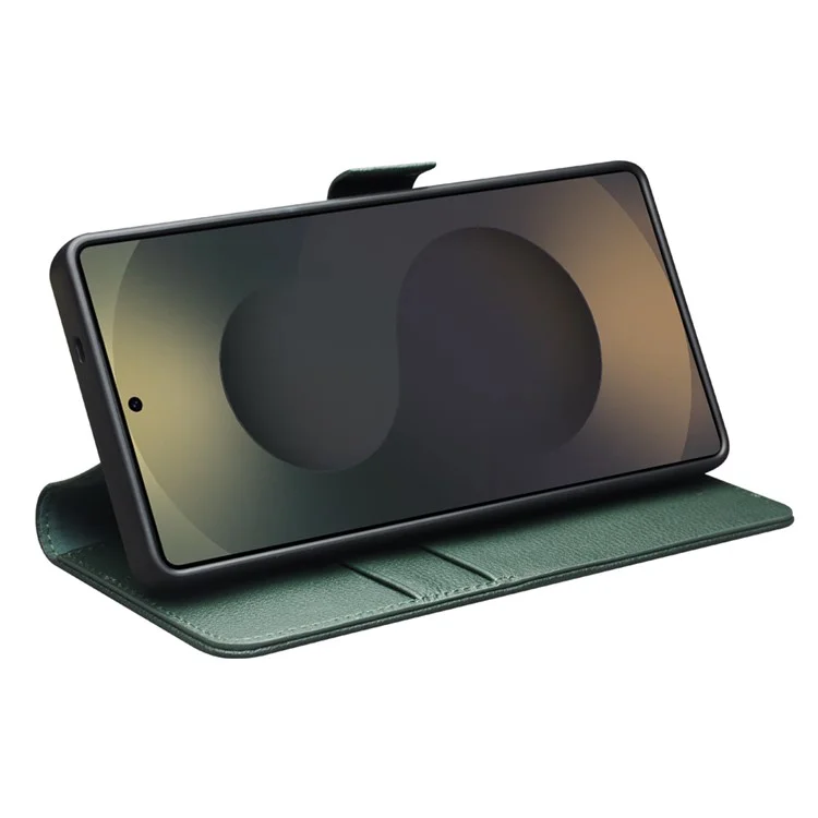 QIALINO Pour Samsung Galaxy S25 Ultra Étui Portefeuille en Cuir de Vache Véritable avec Support Rabattable - Vert