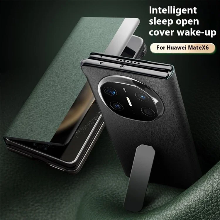 QIALINO Pour Huawei Mate X6 Étui en Cuir de Vache Véritable avec Support et Fenêtre d'Affichage - Noir