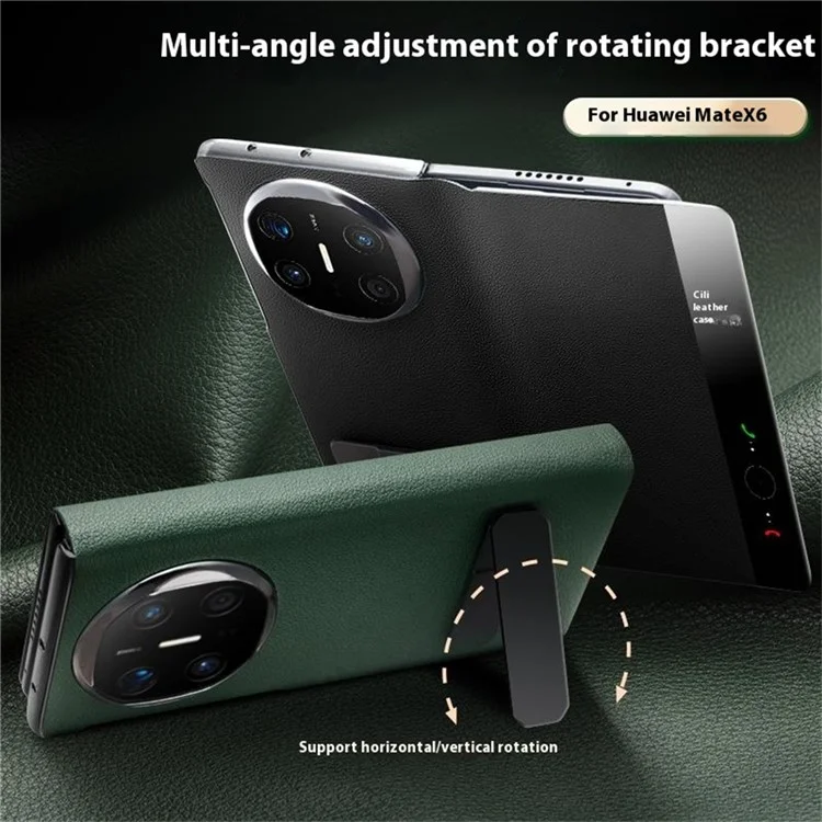 QIALINO Pour Huawei Mate X6 Étui en Cuir de Vache Véritable avec Support et Fenêtre d'Affichage - Noir