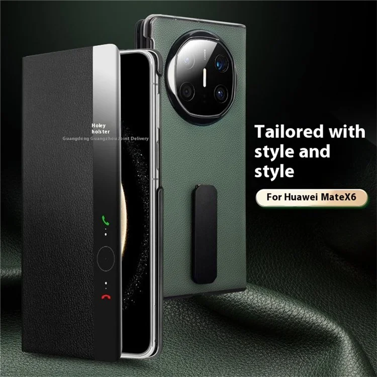 QIALINO Pour Huawei Mate X6 Étui en Cuir de Vache Véritable avec Support et Fenêtre d'Affichage - Noir