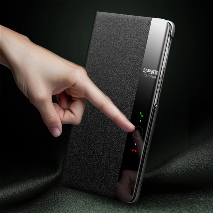QIALINO Pour Huawei Mate X6 Étui en Cuir de Vache Véritable avec Support et Fenêtre d'Affichage - Noir