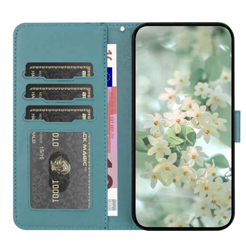 Capa para Samsung Galaxy A56 5G com Estampa Floral, Carteira de Couro Flip, Alça de Pulso - Verde Escuro