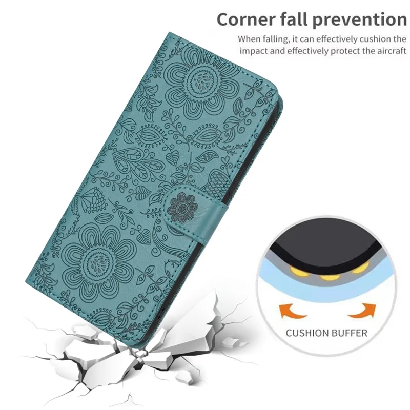 Capa para Samsung Galaxy A56 5G com Estampa Floral, Carteira de Couro Flip, Alça de Pulso - Verde Escuro