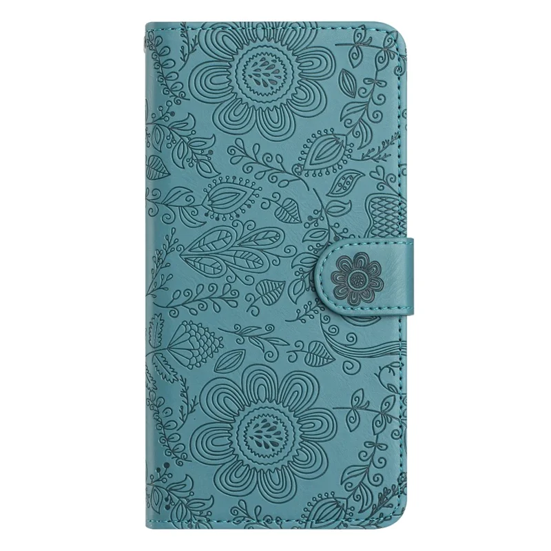 Capa para Samsung Galaxy A56 5G com Estampa Floral, Carteira de Couro Flip, Alça de Pulso - Verde Escuro