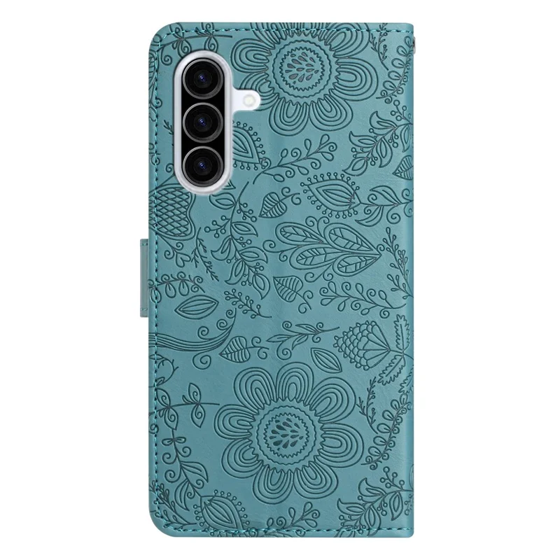 Capa para Samsung Galaxy A56 5G com Estampa Floral, Carteira de Couro Flip, Alça de Pulso - Verde Escuro