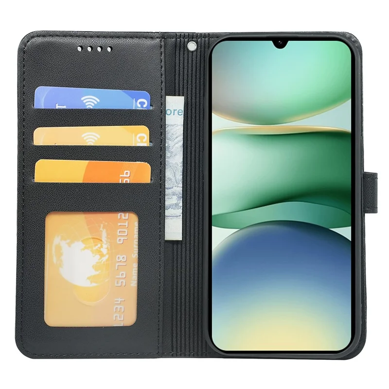 For Xiaomi Redmi A5 4G (171.7mm) / Poco C71 4G Wallet Case Magnetic Snap Leather Phone Cover with Strap - Black