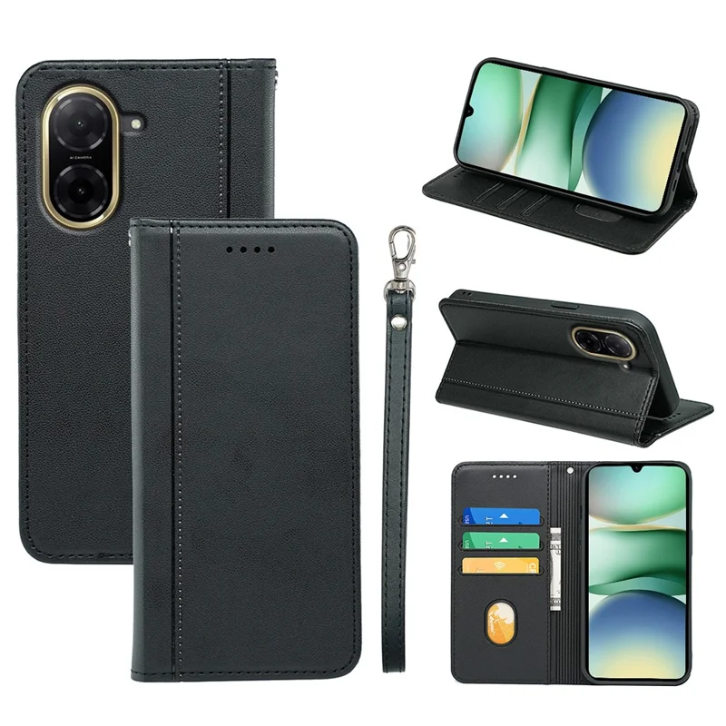 HX01 For Xiaomi Redmi A5 4G (171.7mm) / Poco C71 4G Wallet Case Magnetic Closing PU Leather Phone Cover - Black