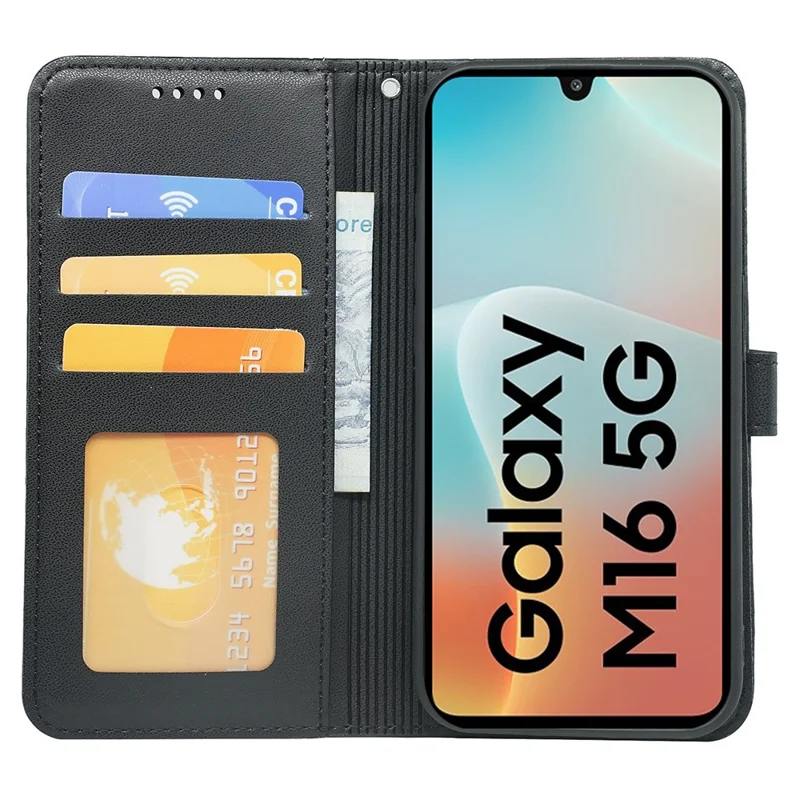 Funda tipo cartera con cierre magnético para Samsung Galaxy M16 5G / F16 5G con correa de cuero - Negro
