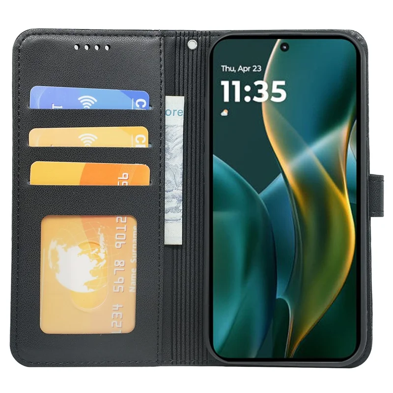 For Motorola Edge (2025) 5G Wallet Case Magnetic Snap Leather Phone Cover with Strap - Black