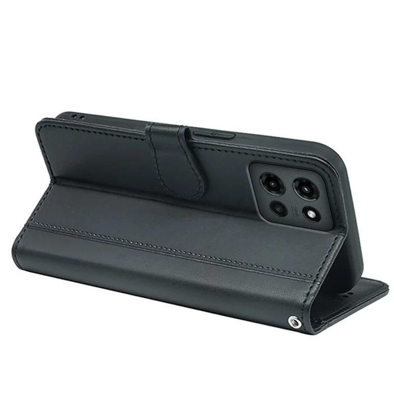 For Motorola Edge (2025) 5G Wallet Case Magnetic Snap Leather Phone Cover with Strap - Black