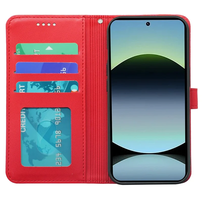 For Xiaomi Redmi Note 14S 4G Wallet Case Magnetic Snap Leather Phone Cover with Strap - Red