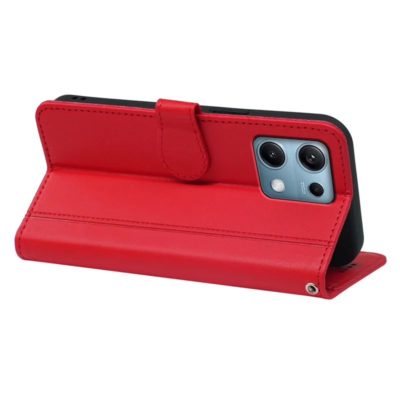 For Xiaomi Redmi Note 14S 4G Wallet Case Magnetic Snap Leather Phone Cover with Strap - Red