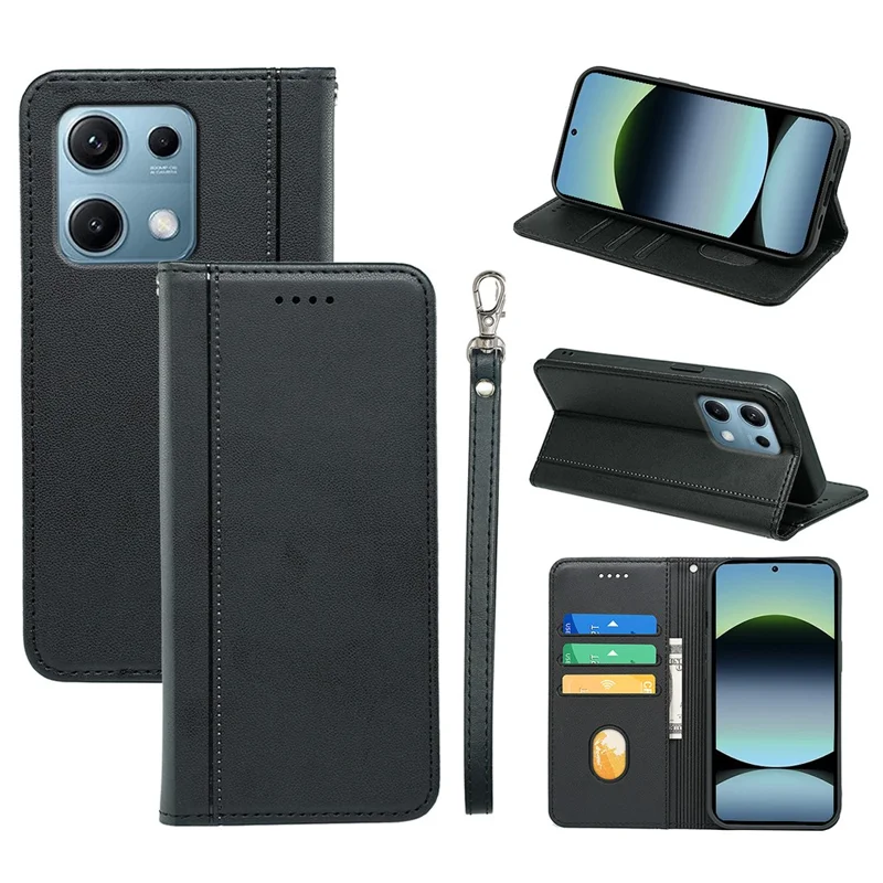 HX01 For Xiaomi Redmi Note 14S 4G Wallet Case Magnetic Closing PU Leather Phone Cover - Black