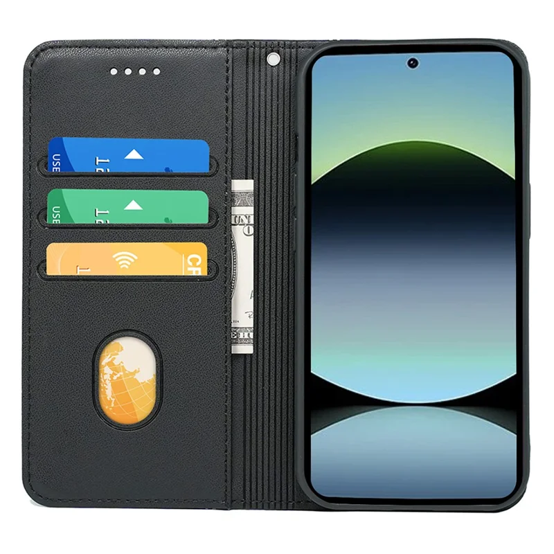 HX01 For Xiaomi Redmi Note 14S 4G Wallet Case Magnetic Closing PU Leather Phone Cover - Black