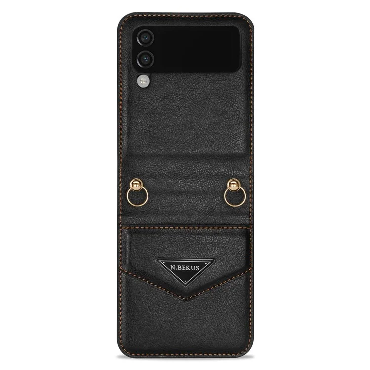 n. Bekus Anti-Drop Phone Case Для Samsung Galaxy Z Flip3 5G Shock-reseact Case Cute Leather Hard PC Phone Shell с Lanyard - Черный