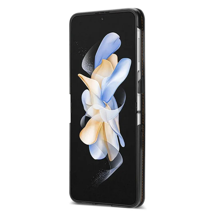 N.BEKUS Handyhülle für Samsung Galaxy Z Flip4 5G, stoßfest, Schutzhülle aus PU-Leder und Hartplastik mit Schlüsselband - Schwarz