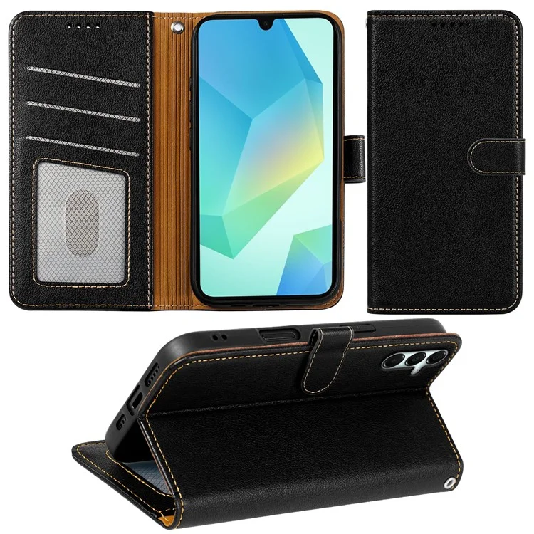 For Samsung Galaxy A26 5G Case RFID Blocking Wallet Litchi Texture Leather Phone Cover Magnetic Clasp - Black