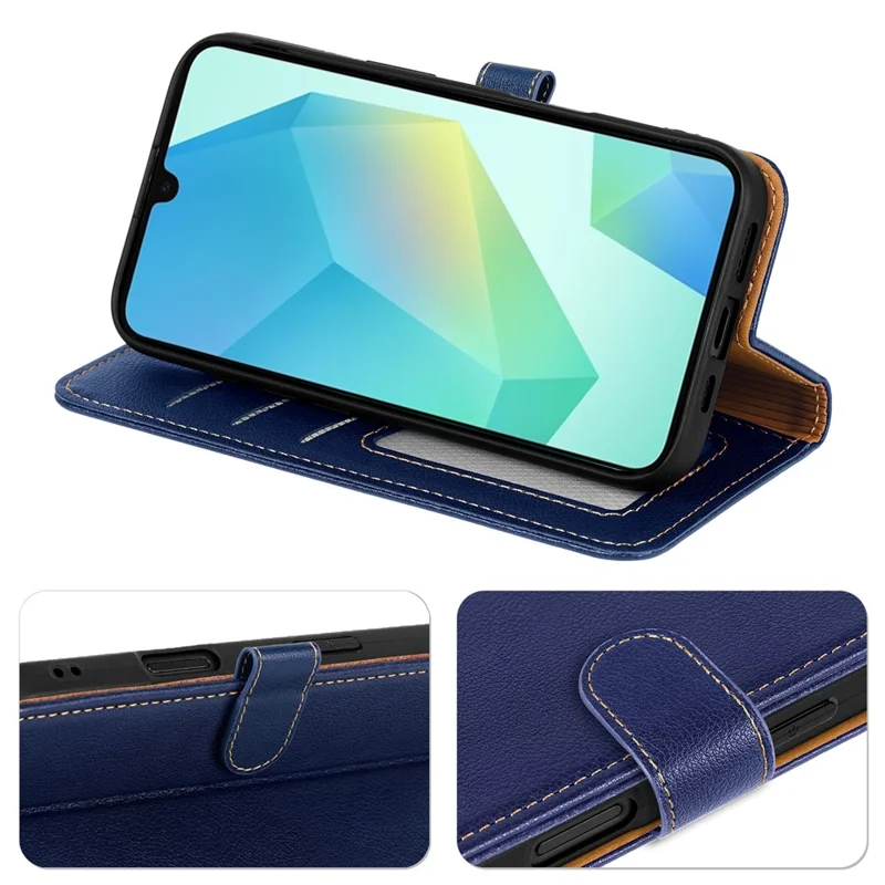 For Samsung Galaxy A36 5G Case RFID Blocking Wallet Litchi Texture Leather Phone Cover Magnetic Clasp - Blue