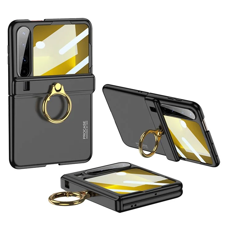 GKK Per Huawei Pura X Cover con Anello Supporto e Cerniera Magnetica in PC con Pellicole - Nero