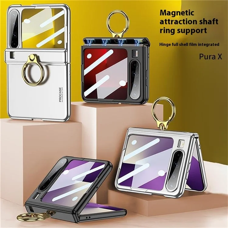 GKK Per Huawei Pura X Cover con Anello Supporto e Cerniera Magnetica in PC con Pellicole - Nero