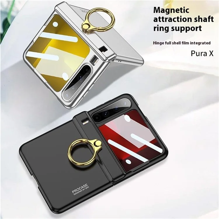 GKK Per Huawei Pura X Cover con Anello Supporto e Cerniera Magnetica in PC con Pellicole - Nero