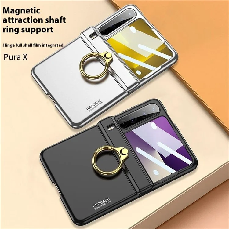 GKK Per Huawei Pura X Cover con Anello Supporto e Cerniera Magnetica in PC con Pellicole - Nero