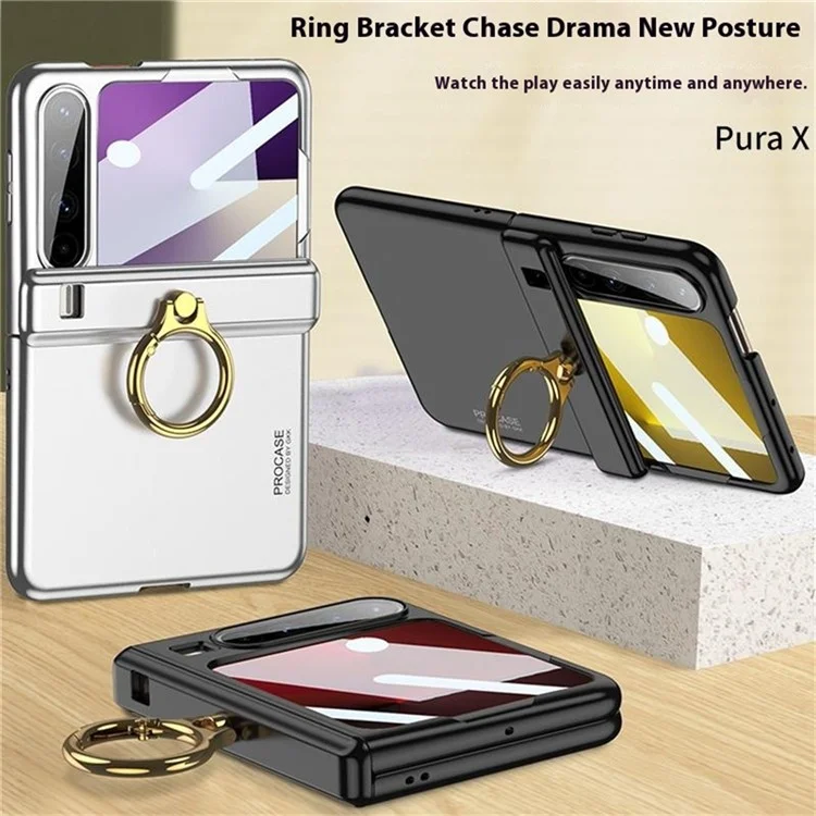 GKK Per Huawei Pura X Cover con Anello Supporto e Cerniera Magnetica in PC con Pellicole - Nero