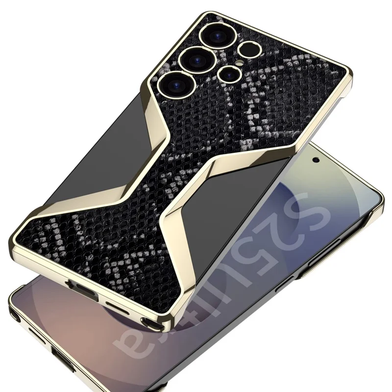 GKK For Samsung Galaxy S25 Ultra Boardless Case Python Texture Electroplating PC + PU Slim Phone Back Cover - Gold