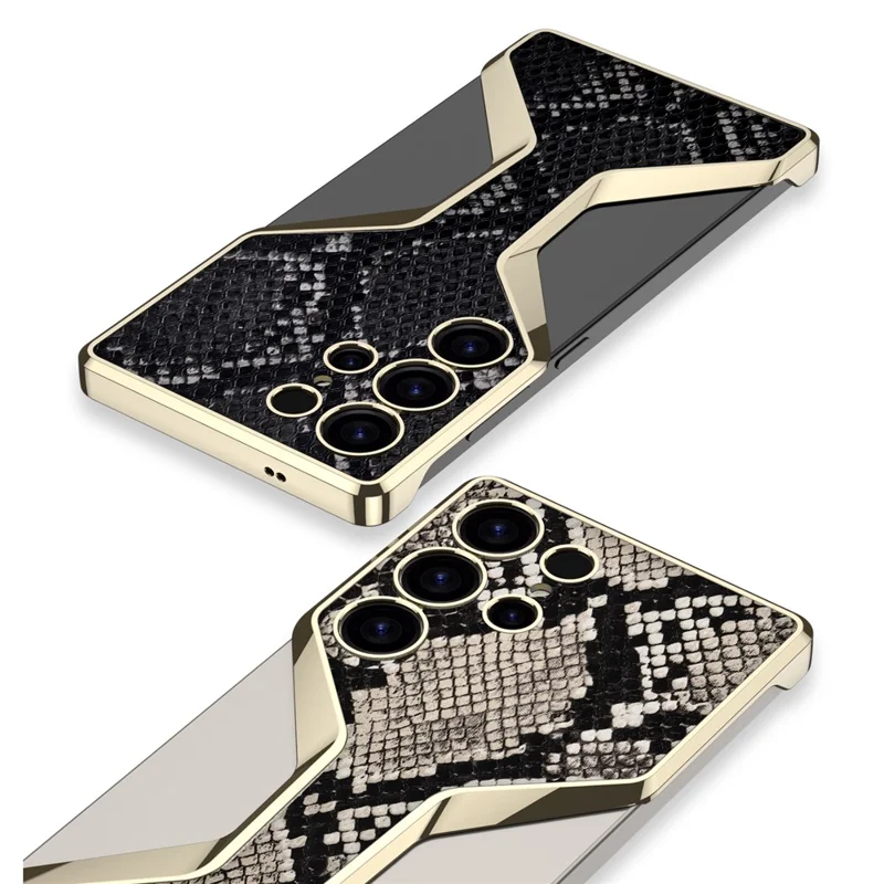 GKK For Samsung Galaxy S25 Ultra Boardless Case Python Texture Electroplating PC + PU Slim Phone Back Cover - Gold