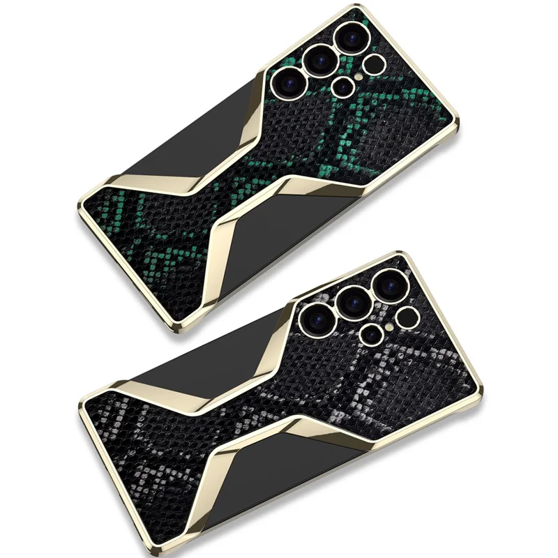 GKK For Samsung Galaxy S25 Ultra Boardless Case Python Texture Electroplating PC + PU Slim Phone Back Cover - Gold