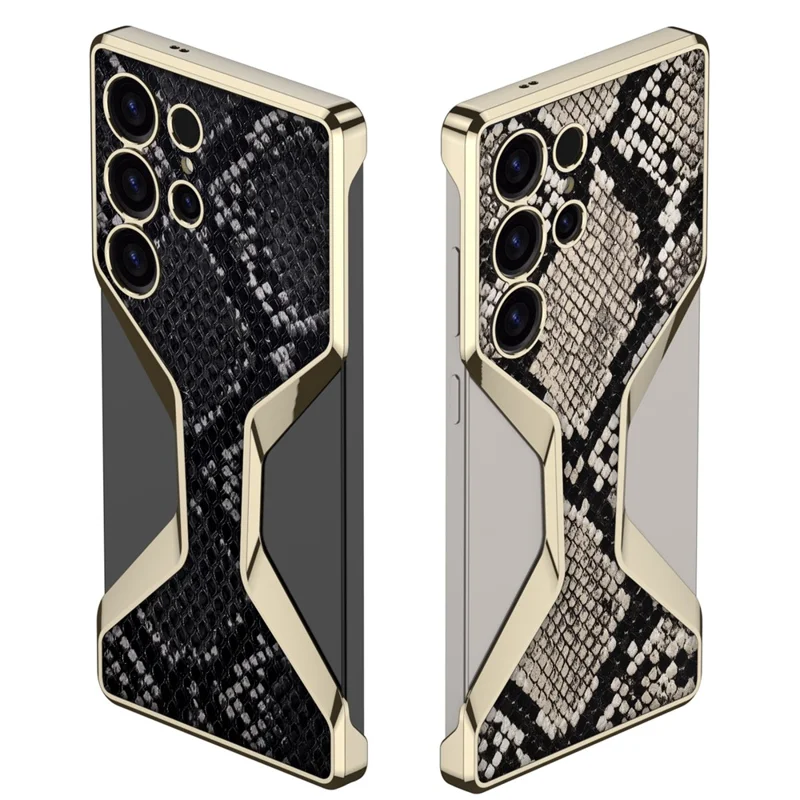 GKK For Samsung Galaxy S25 Ultra Boardless Case Python Texture Electroplating PC + PU Slim Phone Back Cover - Gold