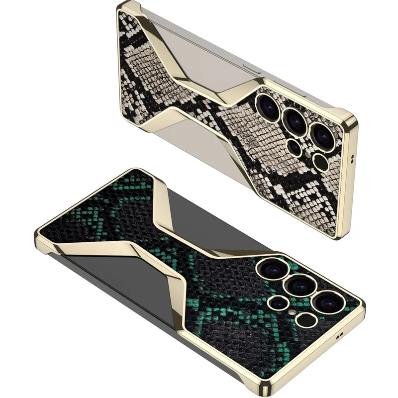 GKK For Samsung Galaxy S25 Ultra Boardless Case Python Texture Electroplating PC + PU Slim Phone Back Cover - Gold
