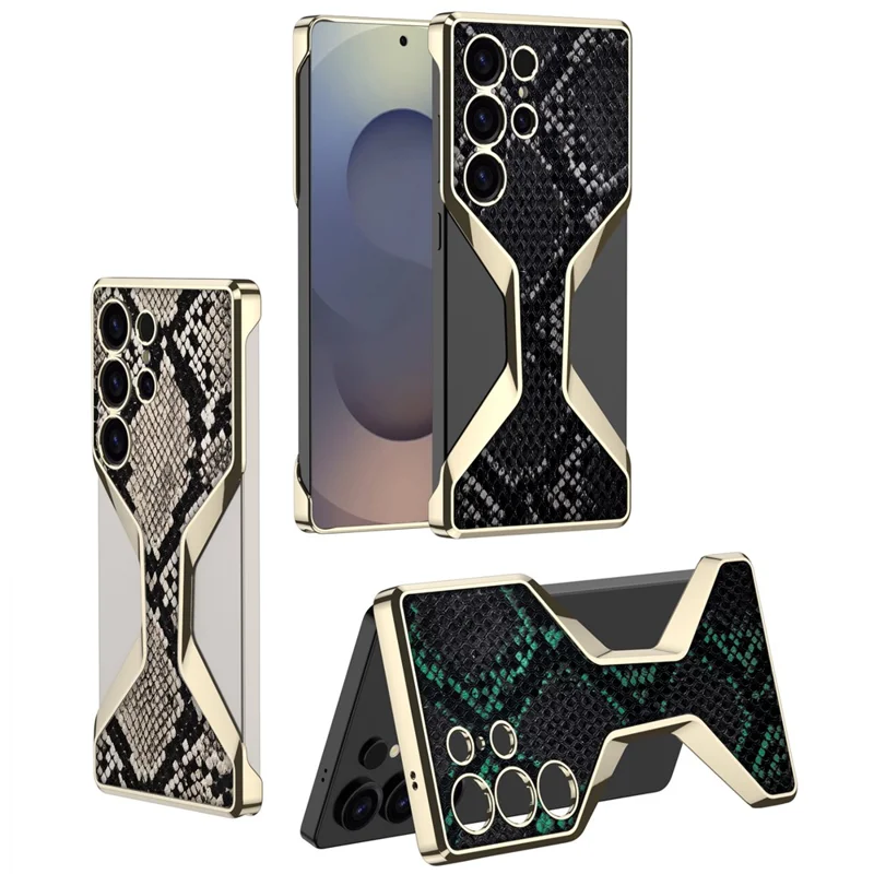 GKK For Samsung Galaxy S25 Ultra Boardless Case Python Texture Electroplating PC + PU Slim Phone Back Cover - Gold