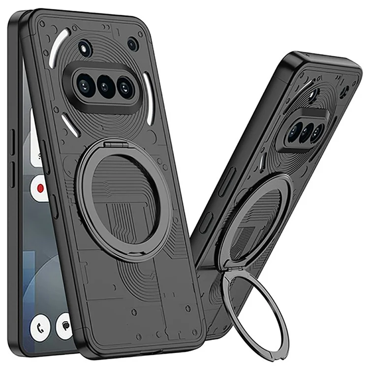 For Nothing Phone (3a) Case Magnetic Kickstand Hard PC Shockproof Phone Cover - Black