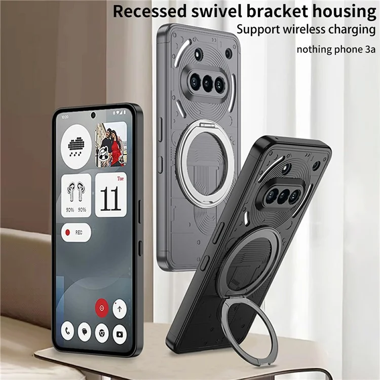 For Nothing Phone (3a) Case Magnetic Kickstand Hard PC Shockproof Phone Cover - Black