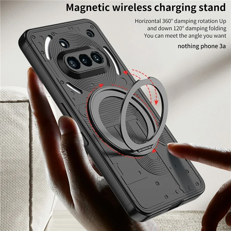 For Nothing Phone (3a) Case Magnetic Kickstand Hard PC Shockproof Phone Cover - Black