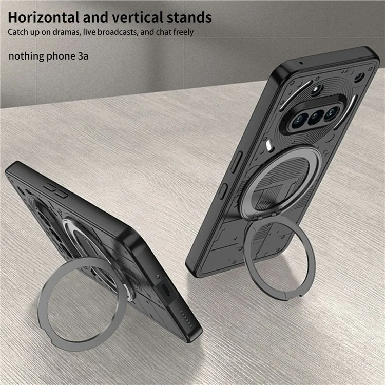 For Nothing Phone (3a) Case Magnetic Kickstand Hard PC Shockproof Phone Cover - Black