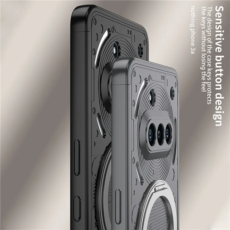 For Nothing Phone (3a) Case Magnetic Kickstand Hard PC Shockproof Phone Cover - Black